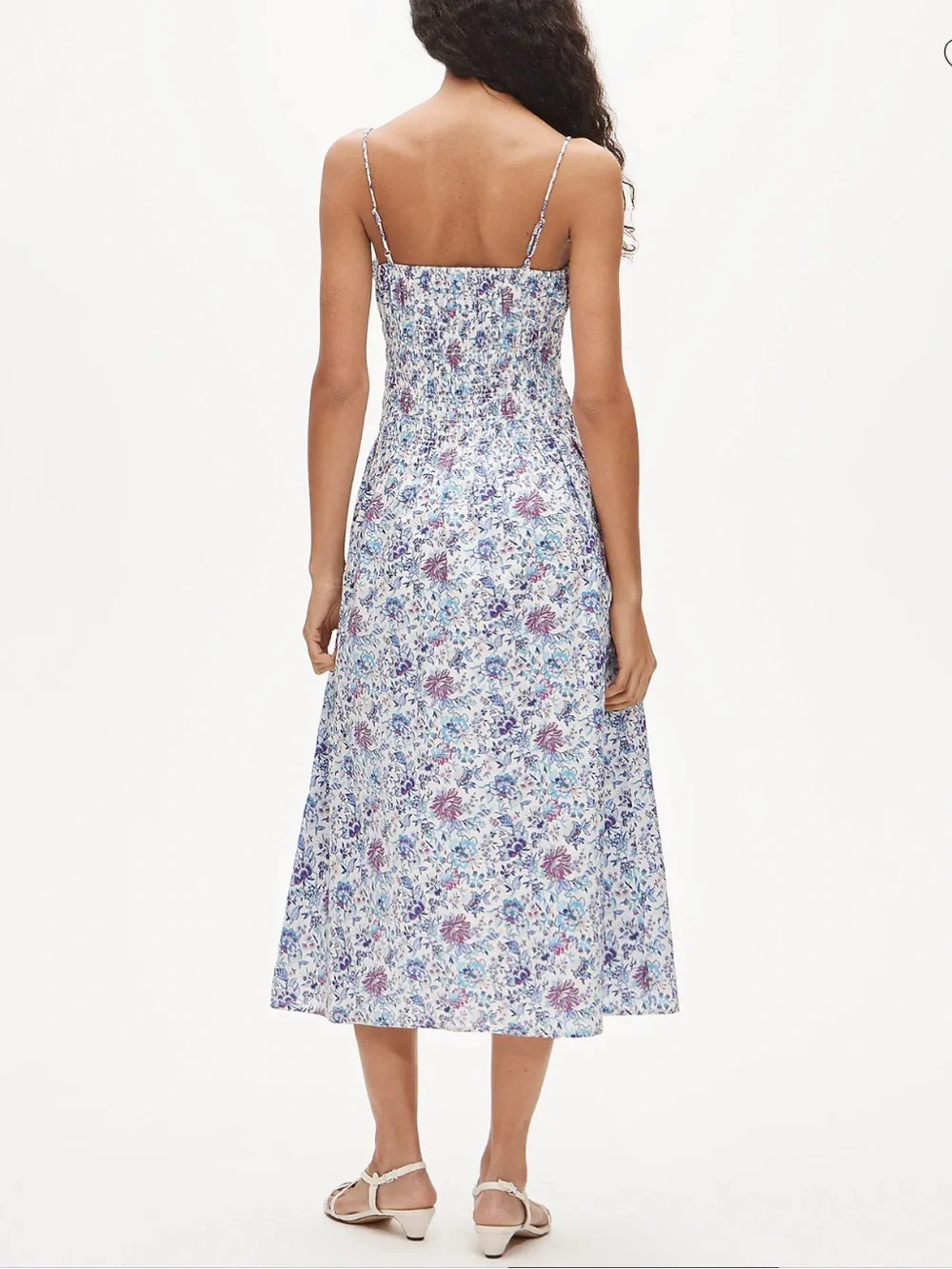 J. Crew Blue and Lilac Floral Smocked Midi Dress